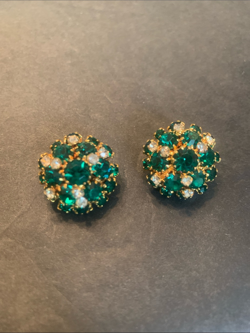 1950’s Austria emerald green High dome Rhinestone earrings